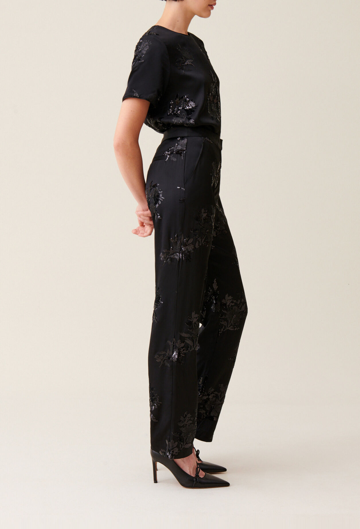 Black sequin-embellished trousers