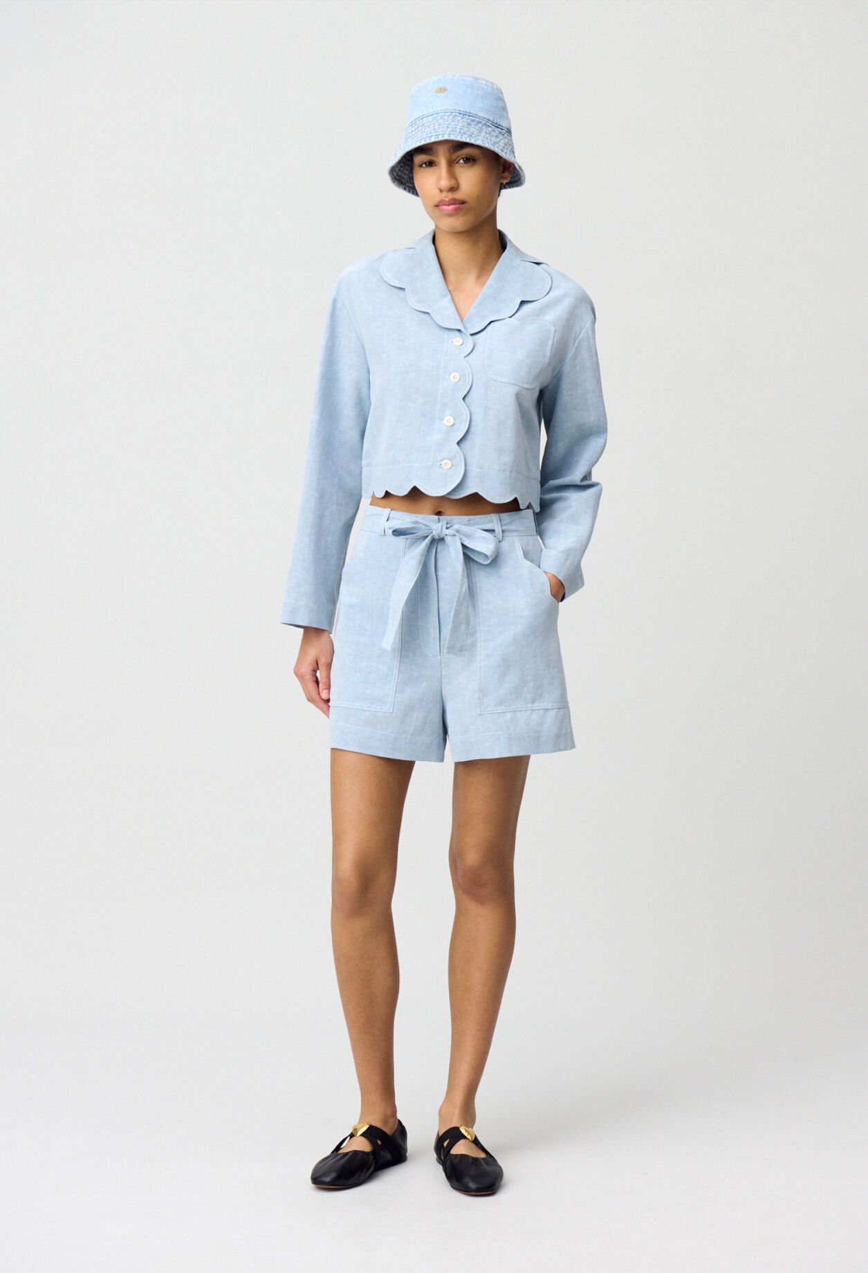 Belted Denim Shorts