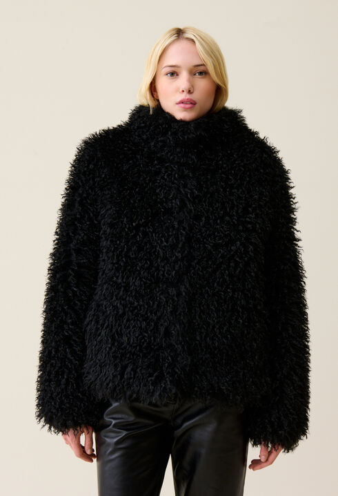 Black faux fur coat