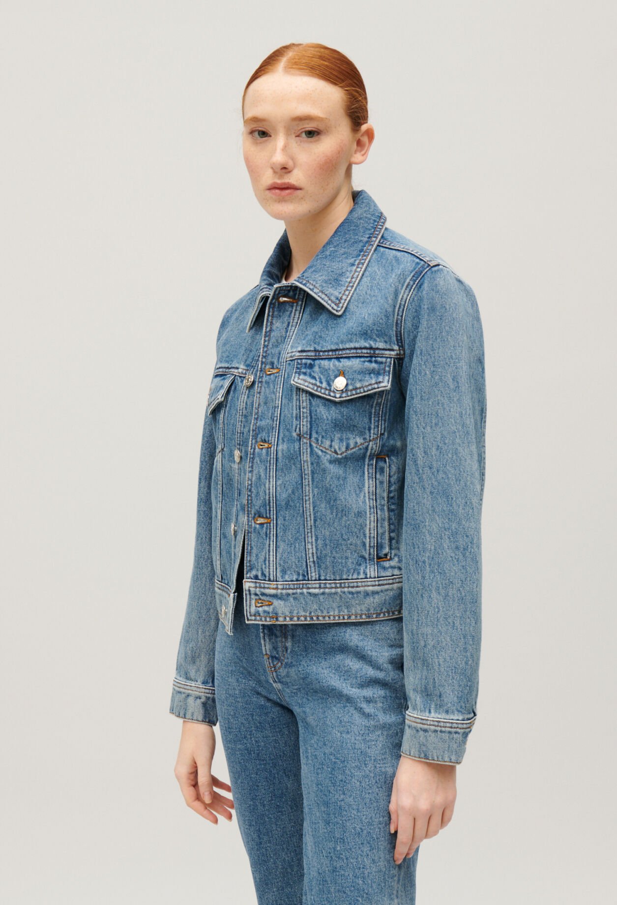 Blue straight-leg denim jacket