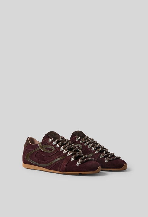 Burgundy suede swing trainers