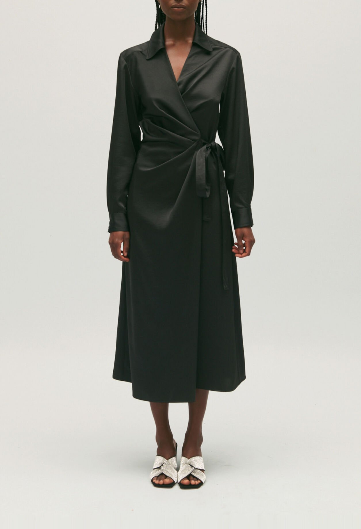 Black midi wrap dress 