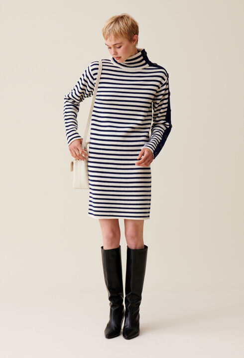 High-neck knitted sailor dress