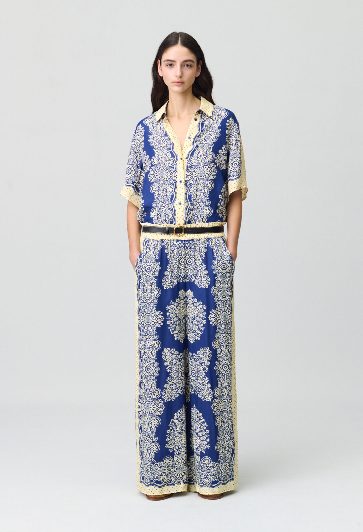 Wide-Leg Fluid Print Trousers