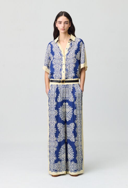 Wide-Leg Fluid Print Trousers