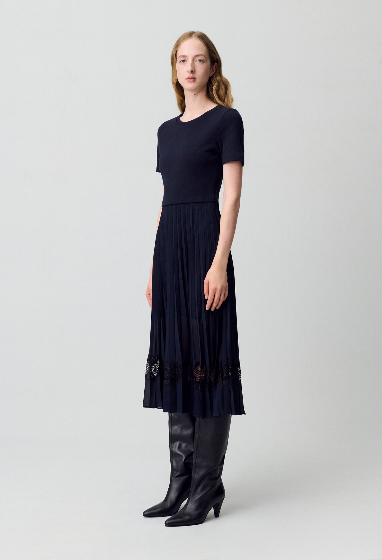 Black and navy bi-material dress 