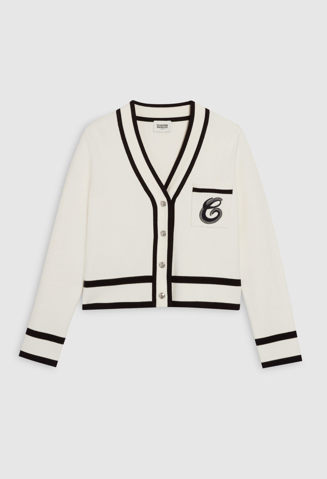 Two-tone cardigan pocket embroidery