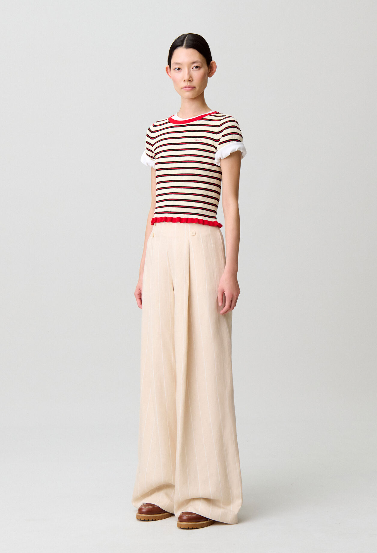 Wide tailored linen-blend trousers