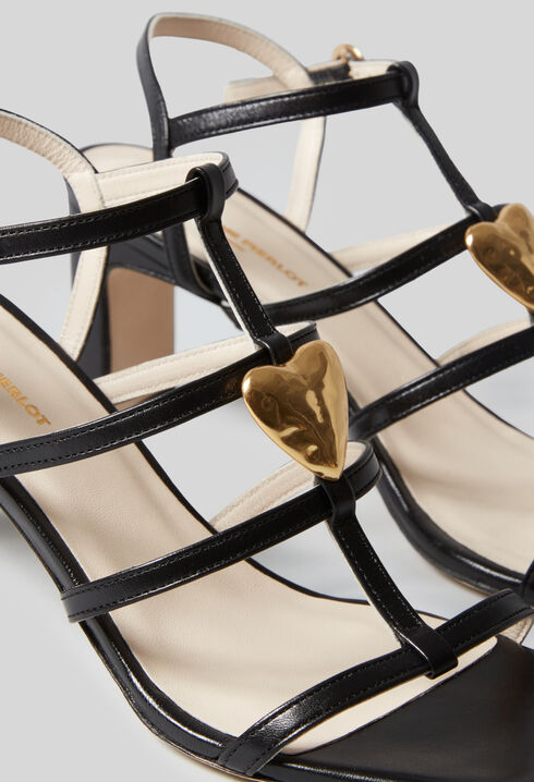 Leather heart heel sandals