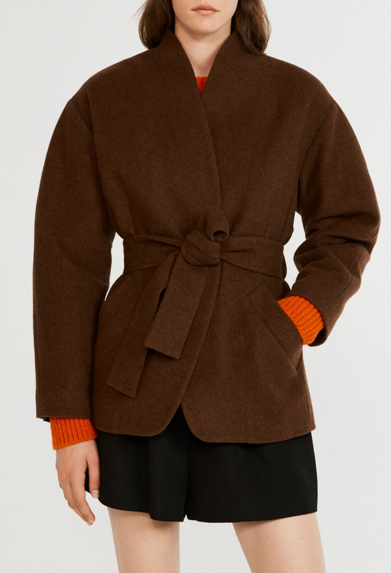 Belted wool jacket deals