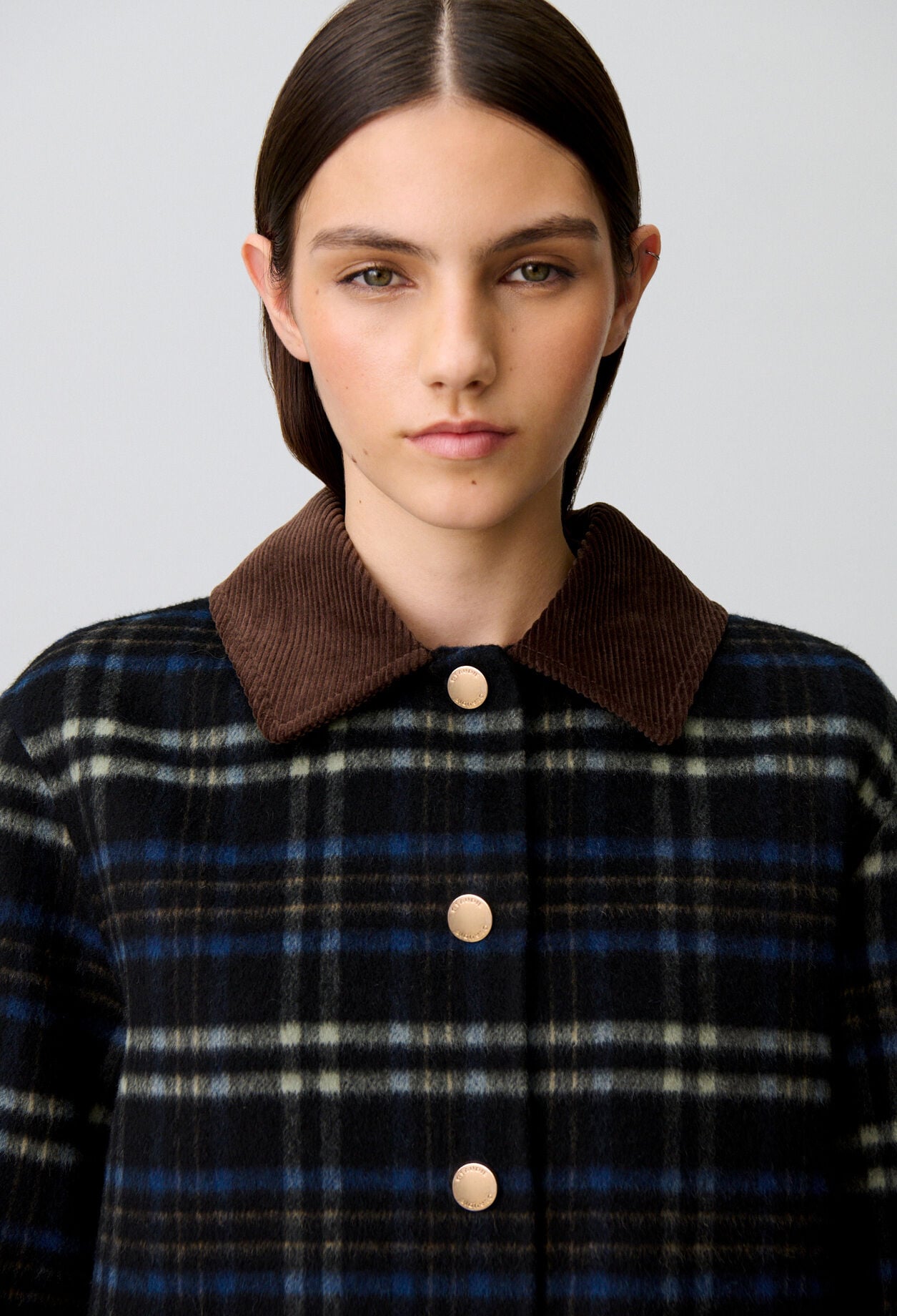 Checked wool blend coat