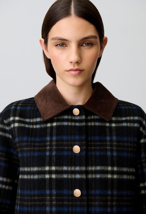 Checked wool blend coat