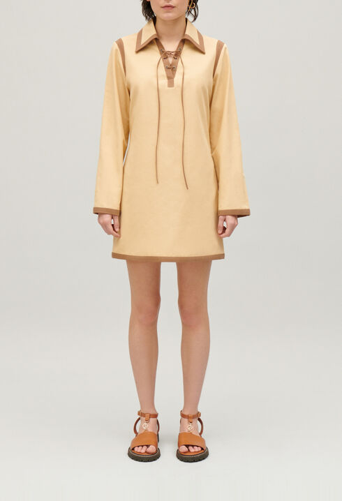 Short beige lace-up dress