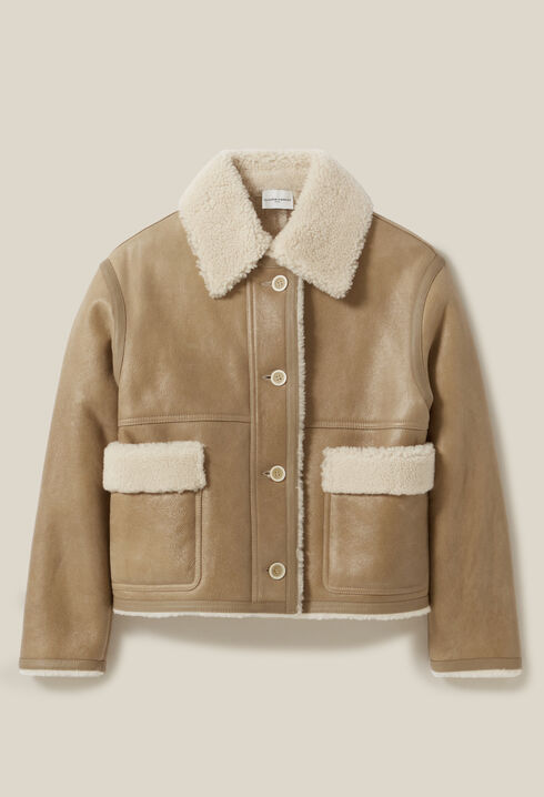 Short beige shearling jacket