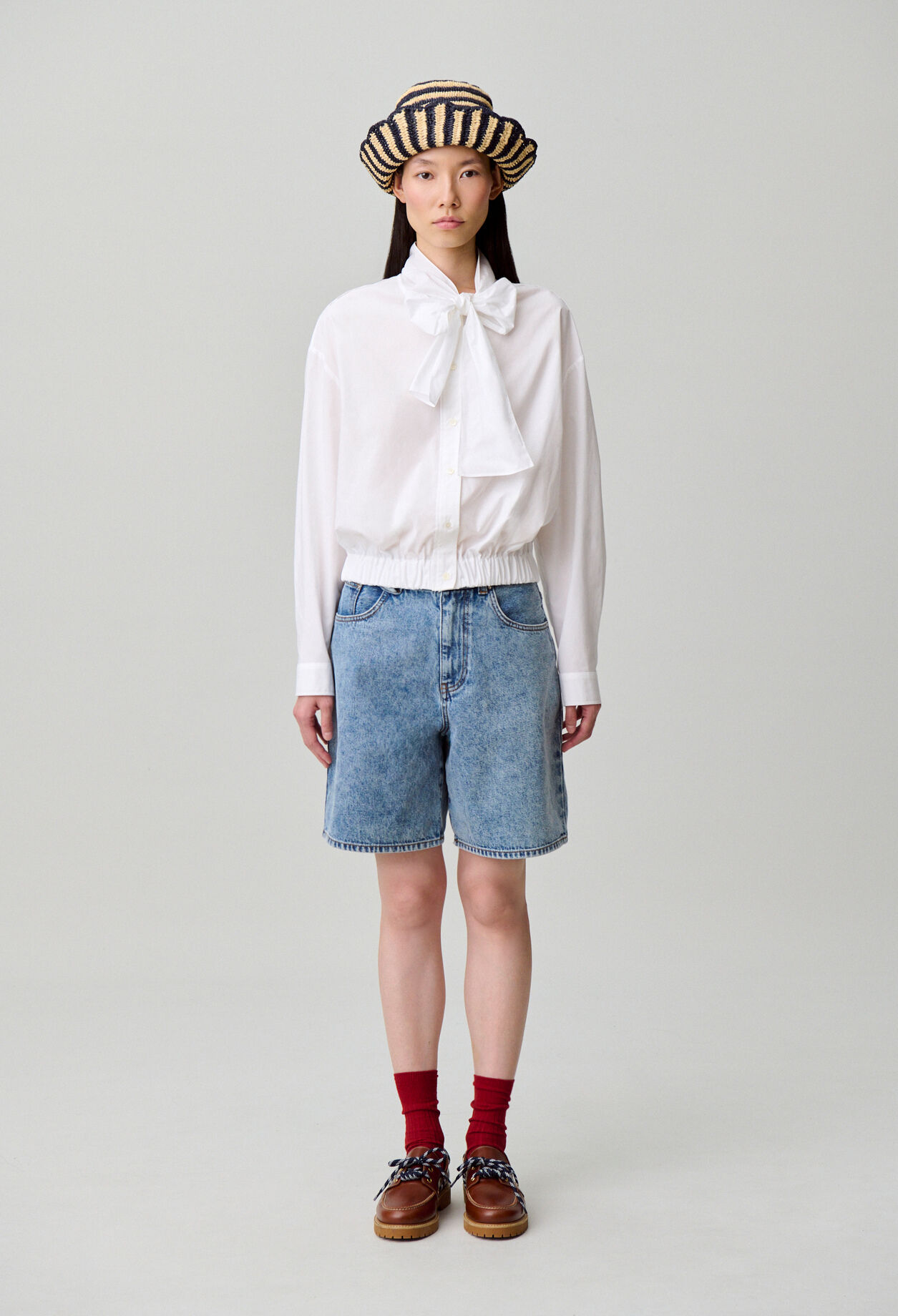 Pussy-bow poplin blouse