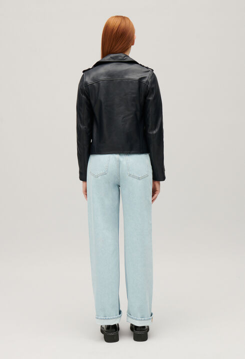 Navy blue smooth leather jacket