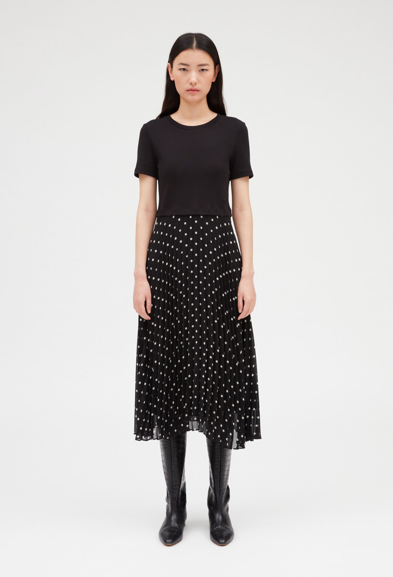Two tone mid-length polka dot dress