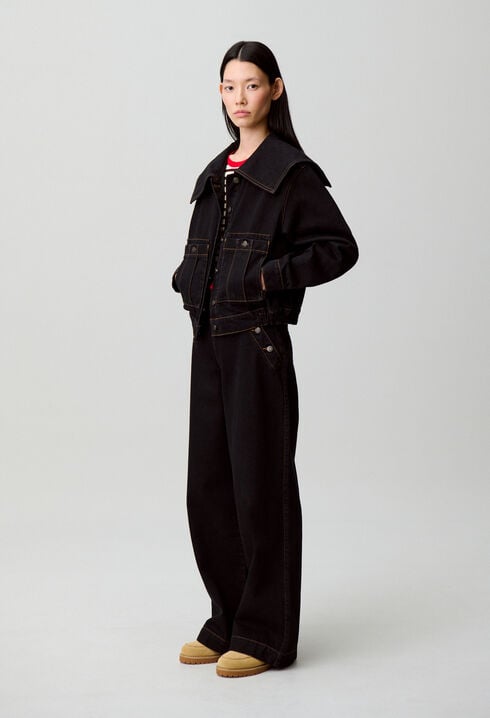 Black denim sailor collar jacket