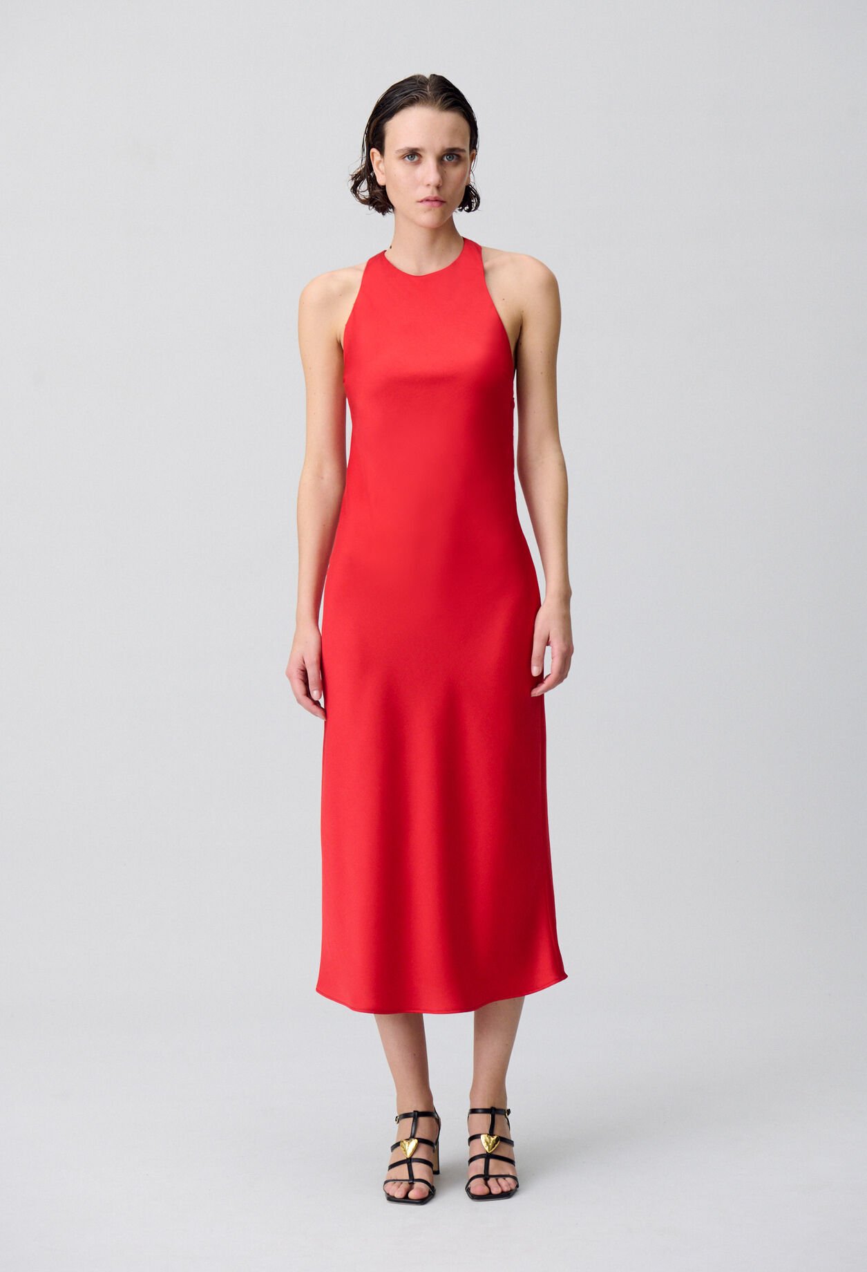 Satin Open-Back Maxi Dress