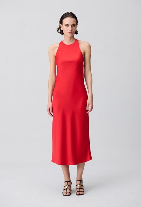 Satin Open-Back Maxi Dress