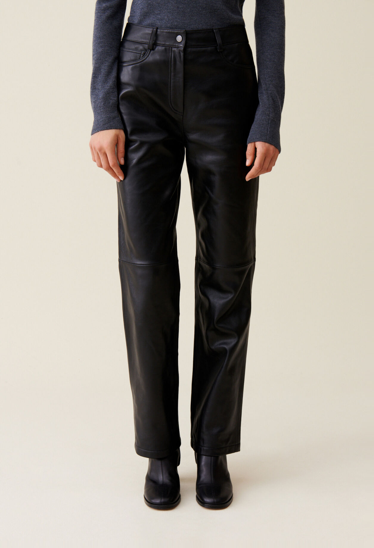 Straight leather trousers