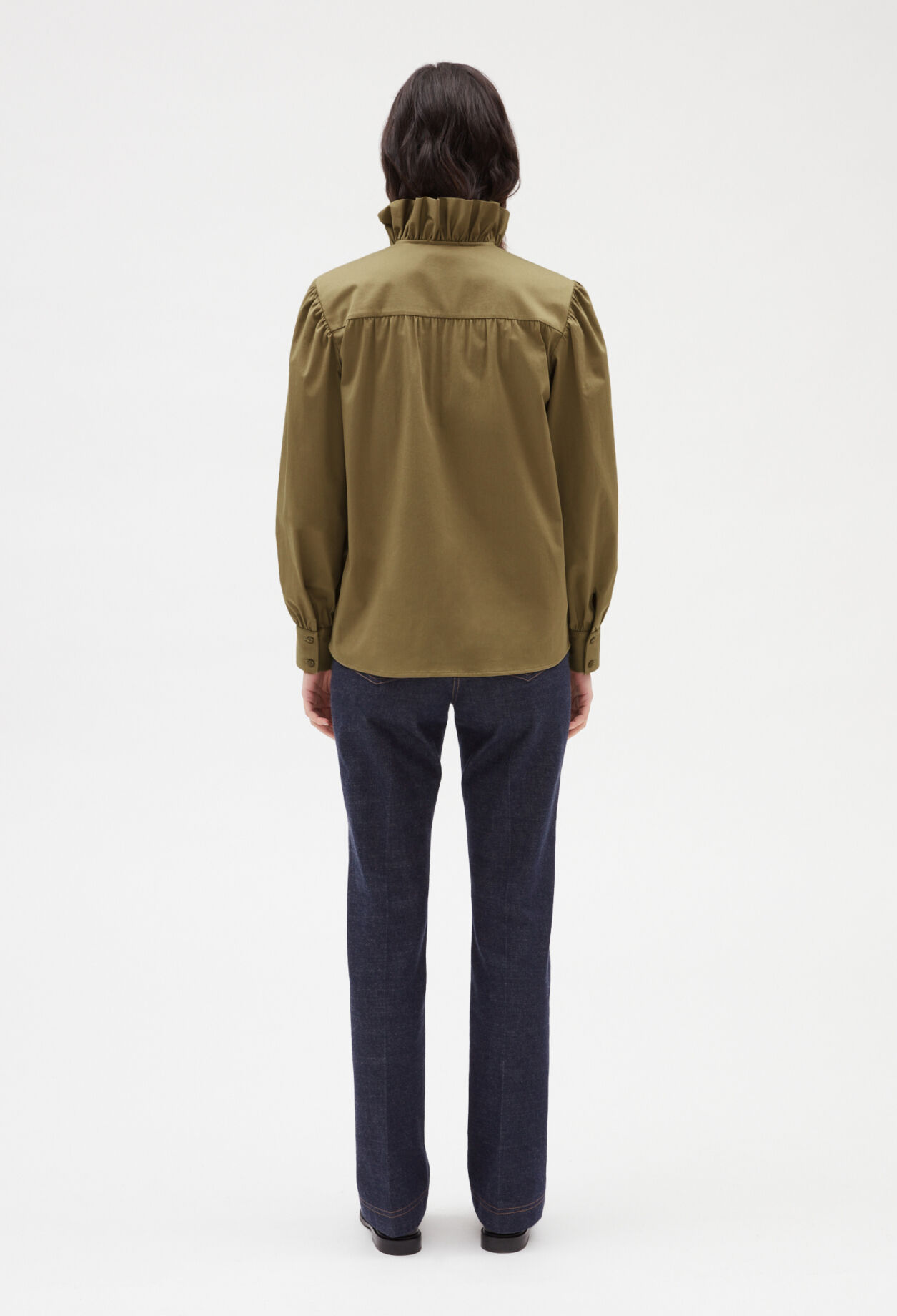 Khaki ruffle blouse