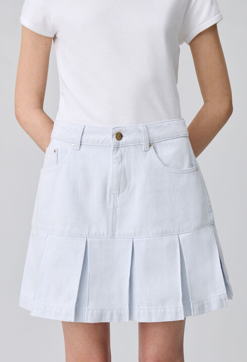 Pleated Short Denim Skirt