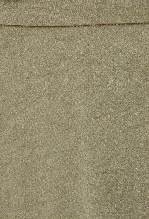 Satiny khaki mid-length skirt