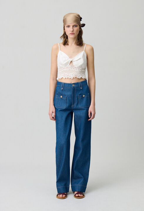 Embroidered Fine Strap Top