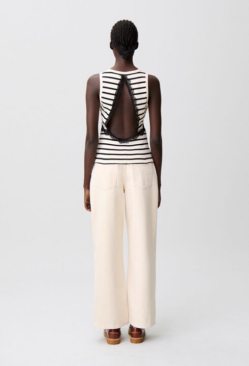 Breton stripe lace cotton T-shirt