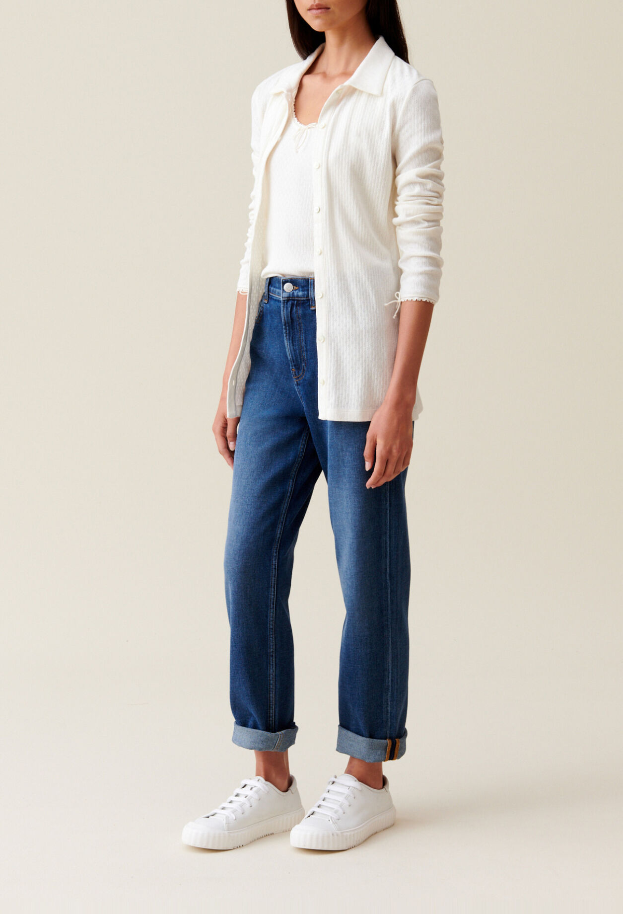 Ecru shirt collar top