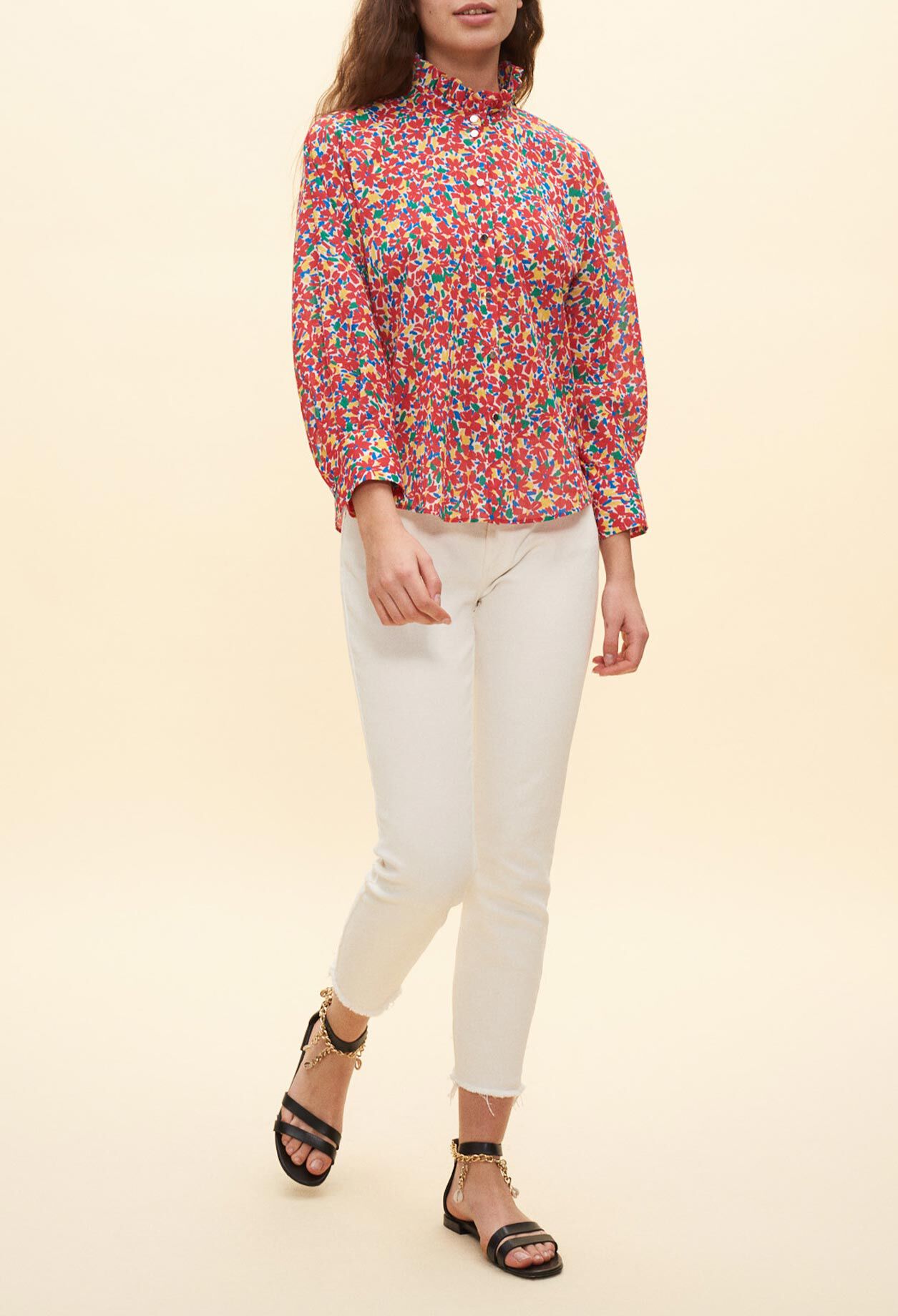 Printed shirt with Victorian collar