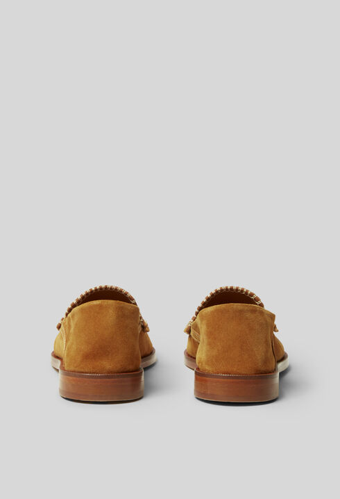 Suede mules with gold monogram