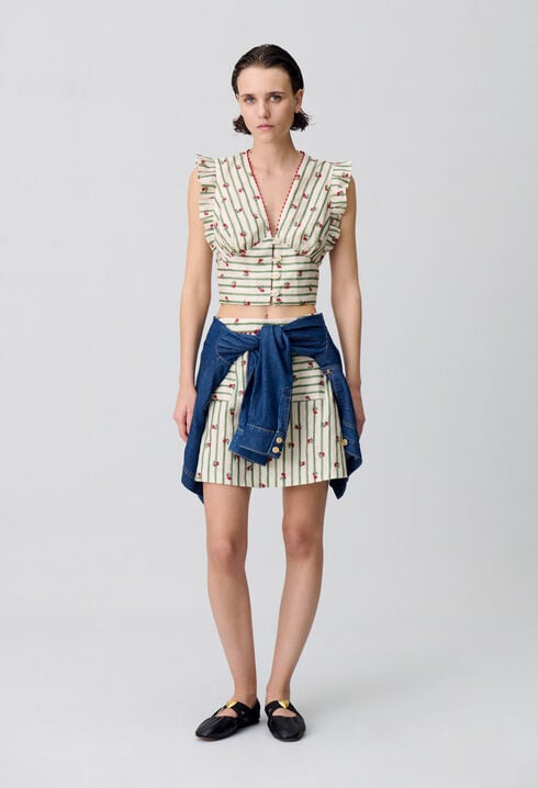 Printed Ruffle Trim Top