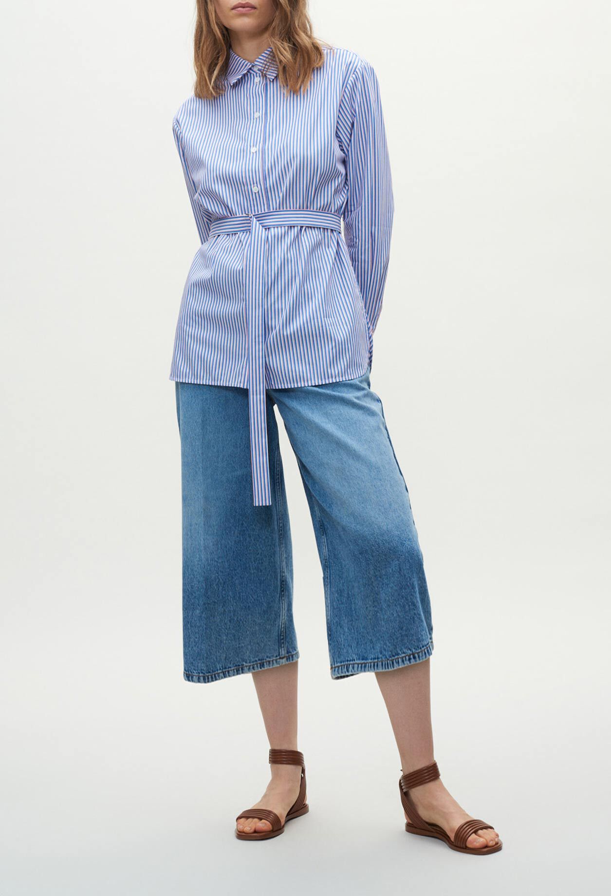 Belted striped shirt