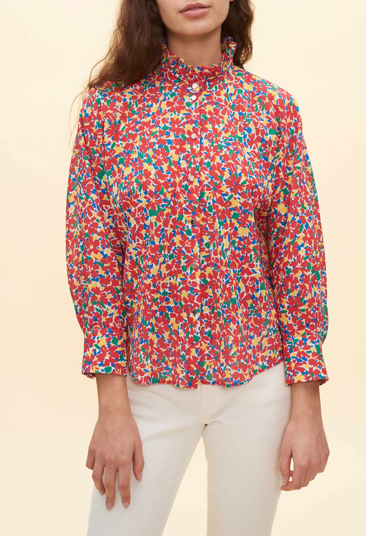 Printed shirt with Victorian collar