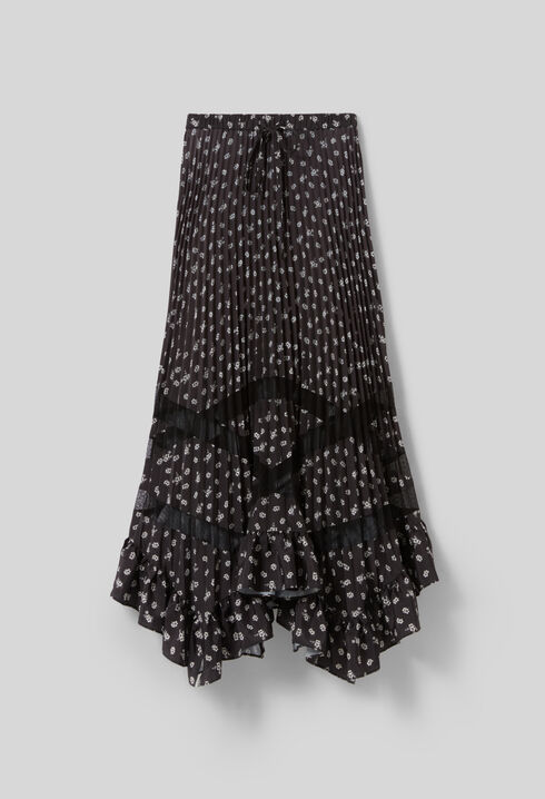 Asymmetric Floral Pleated Skirt