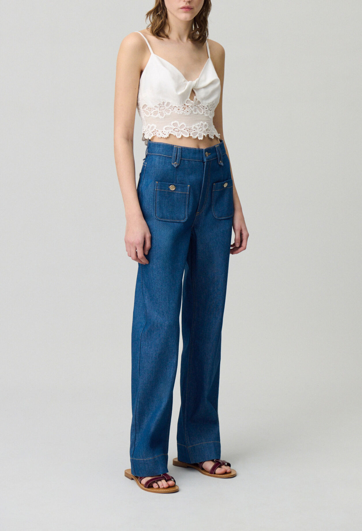Embroidered Fine Strap Top