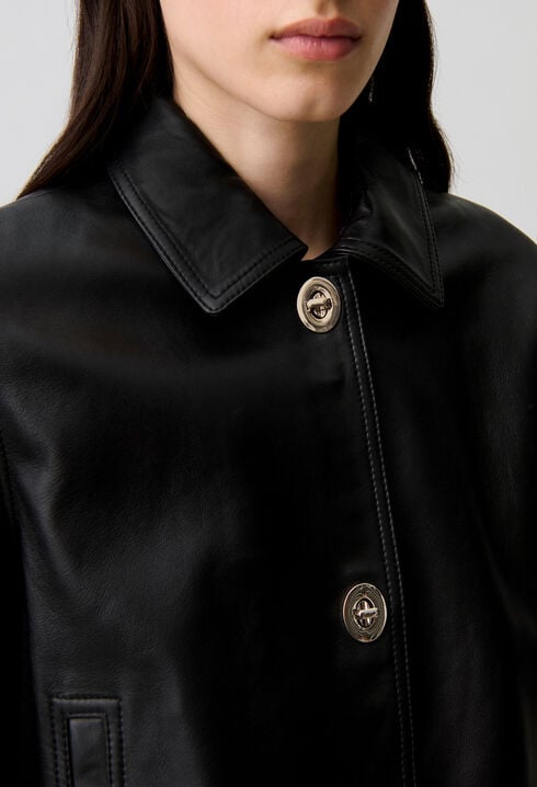 Short black leather jacket