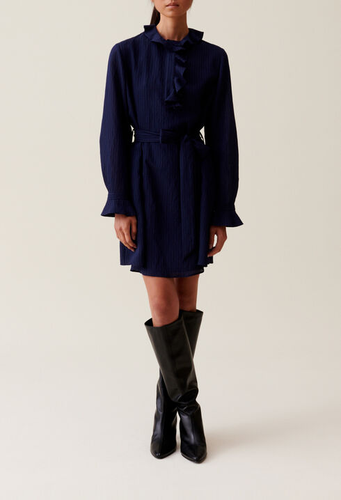 Navy striped ruffle dress