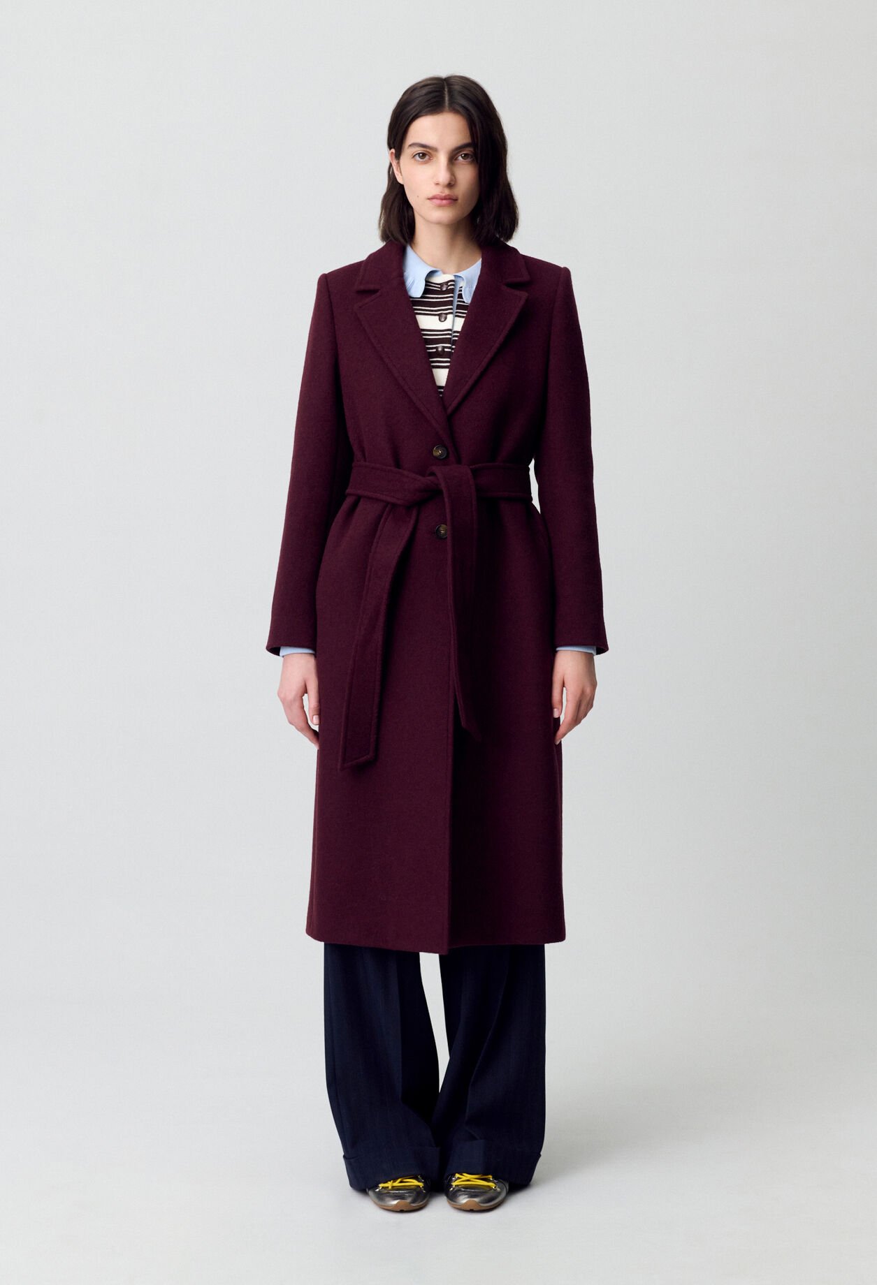 Long double-breasted wool coat