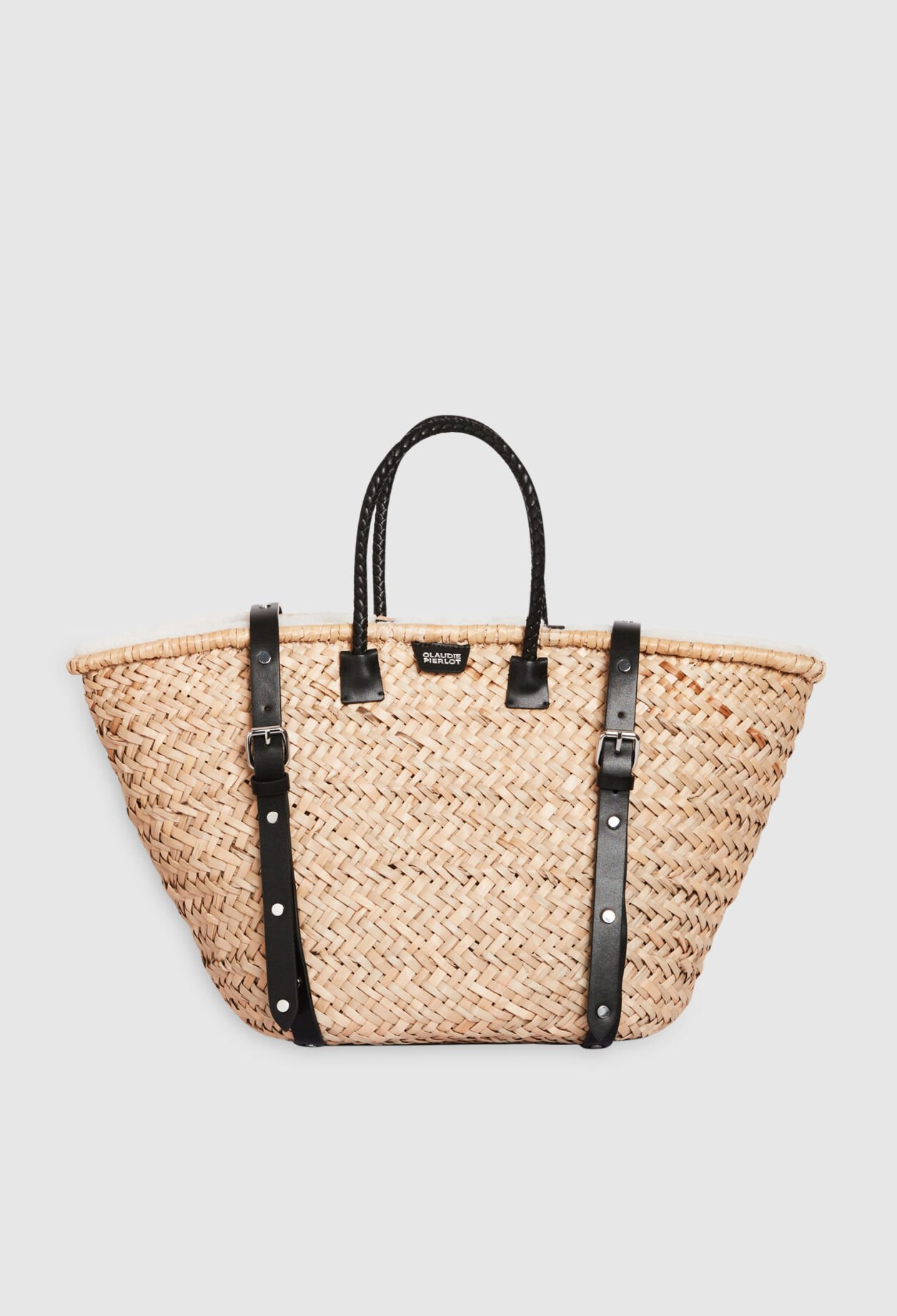 Straw and shearling basket