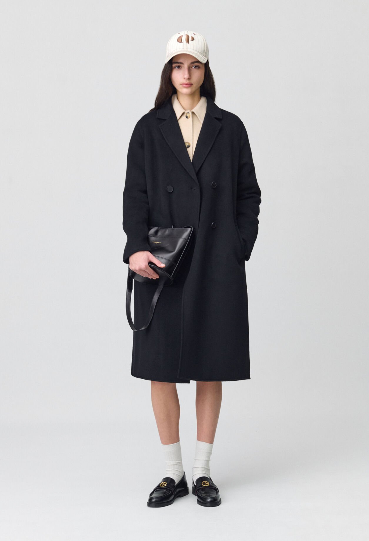 Black straight mid-length coat 
