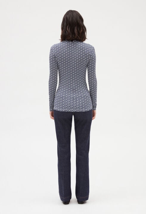 Monogrammed blue roll-neck T-shirt 