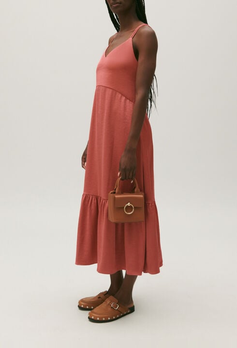 Terracotta satin midi dress