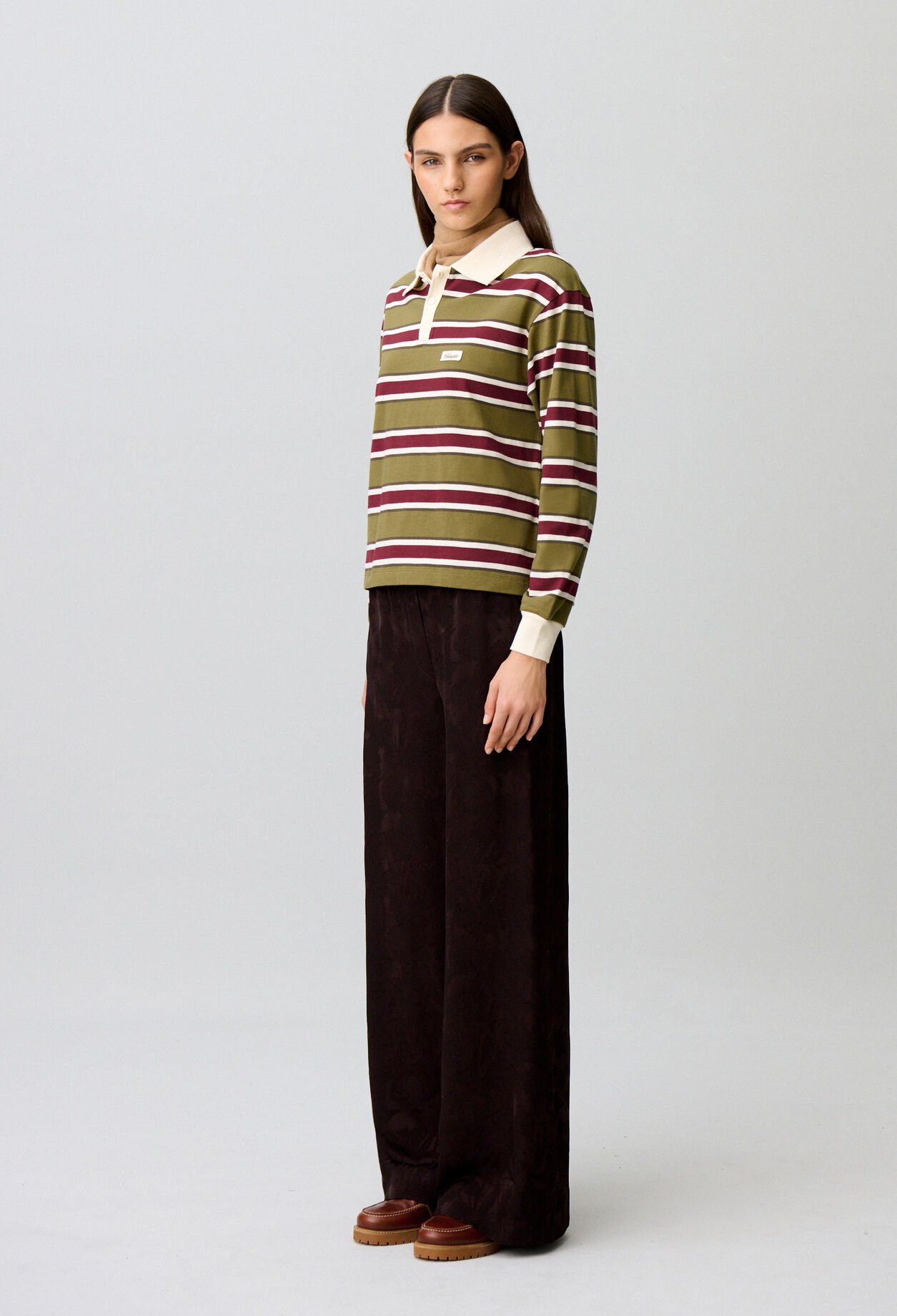 Wide-leg floral jacquard trousers