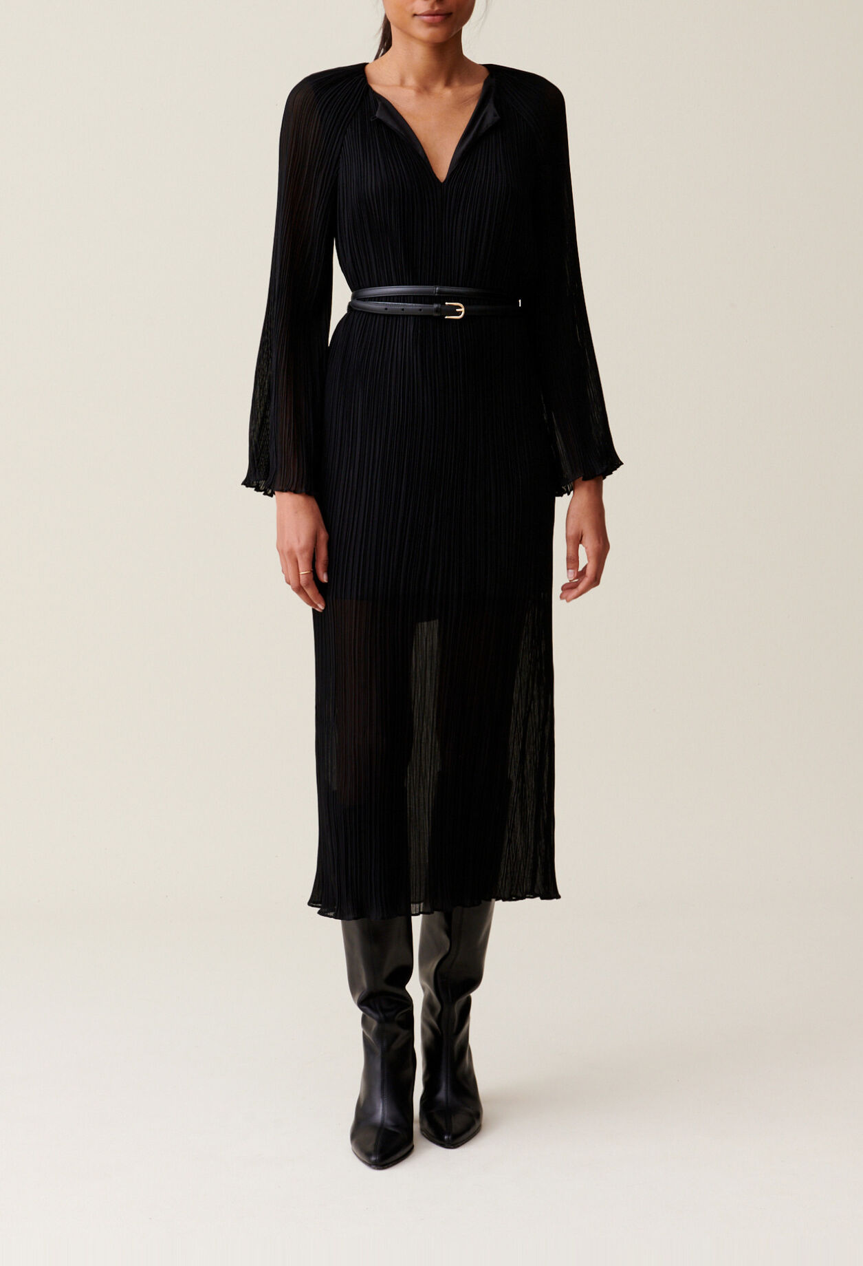 Sheer Pleated Maxi Dress