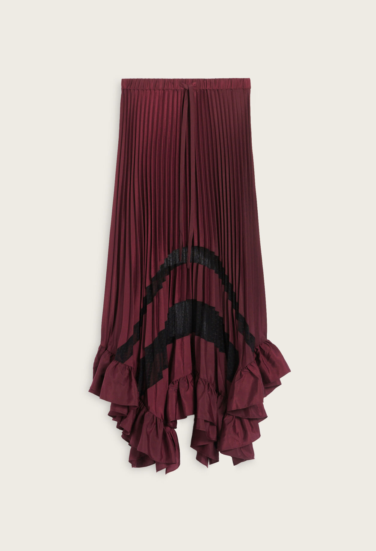Pleated, ruffled mid-length skirt
