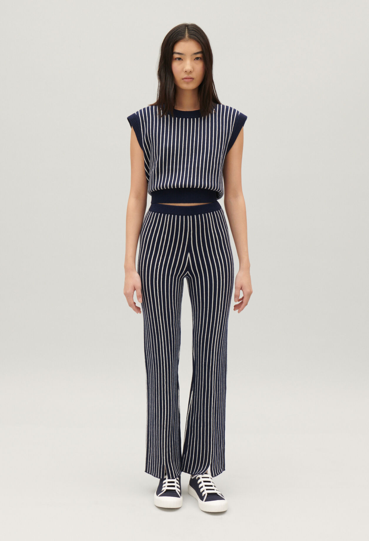 Stripy knit trousers