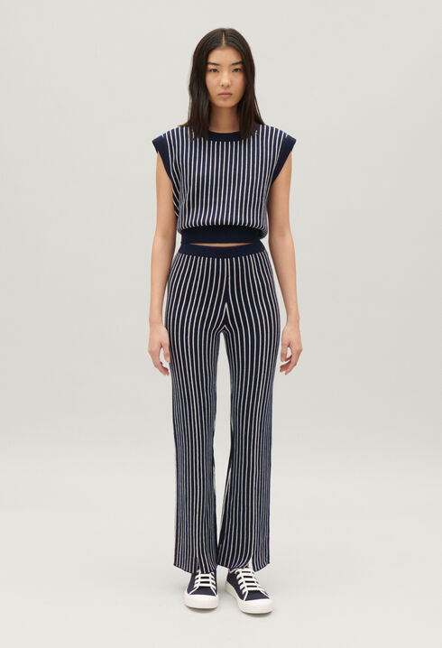 Stripy knit trousers